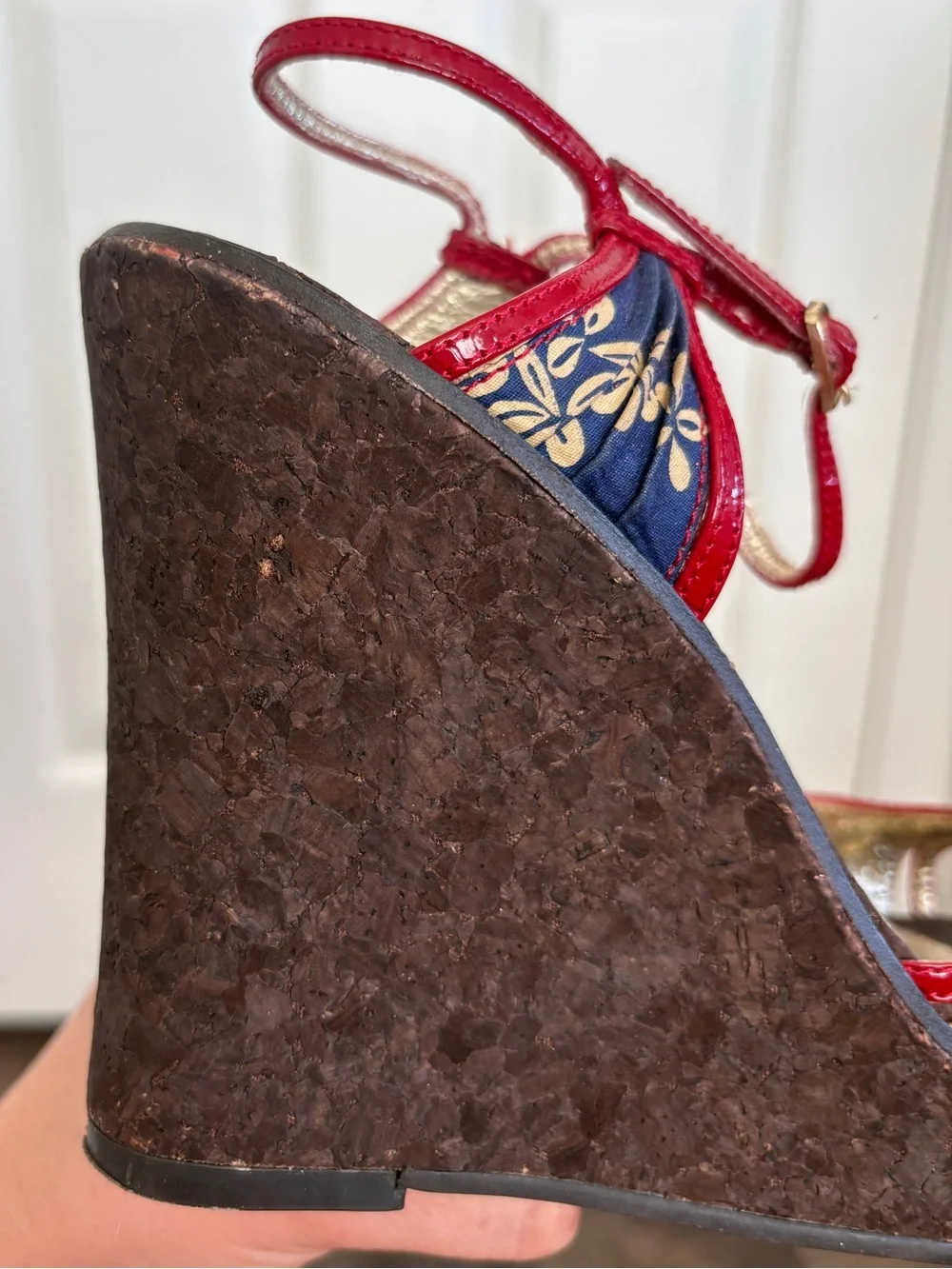 Steve Madden Lynbrook Red Floral Cork Wedge Sandals